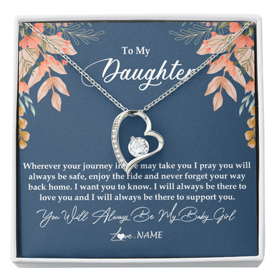 Forever Love Necklace | Personalized To My Daughter From Mom Dad You Will Always Be My Baby Girl Daughter Jewelry Birthday Graduation Christmas Customized Gift Box Message Card | teecentury