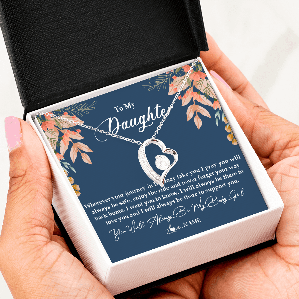 Forever Love Necklace | Personalized To My Daughter From Mom Dad You Will Always Be My Baby Girl Daughter Jewelry Birthday Graduation Christmas Customized Gift Box Message Card | teecentury