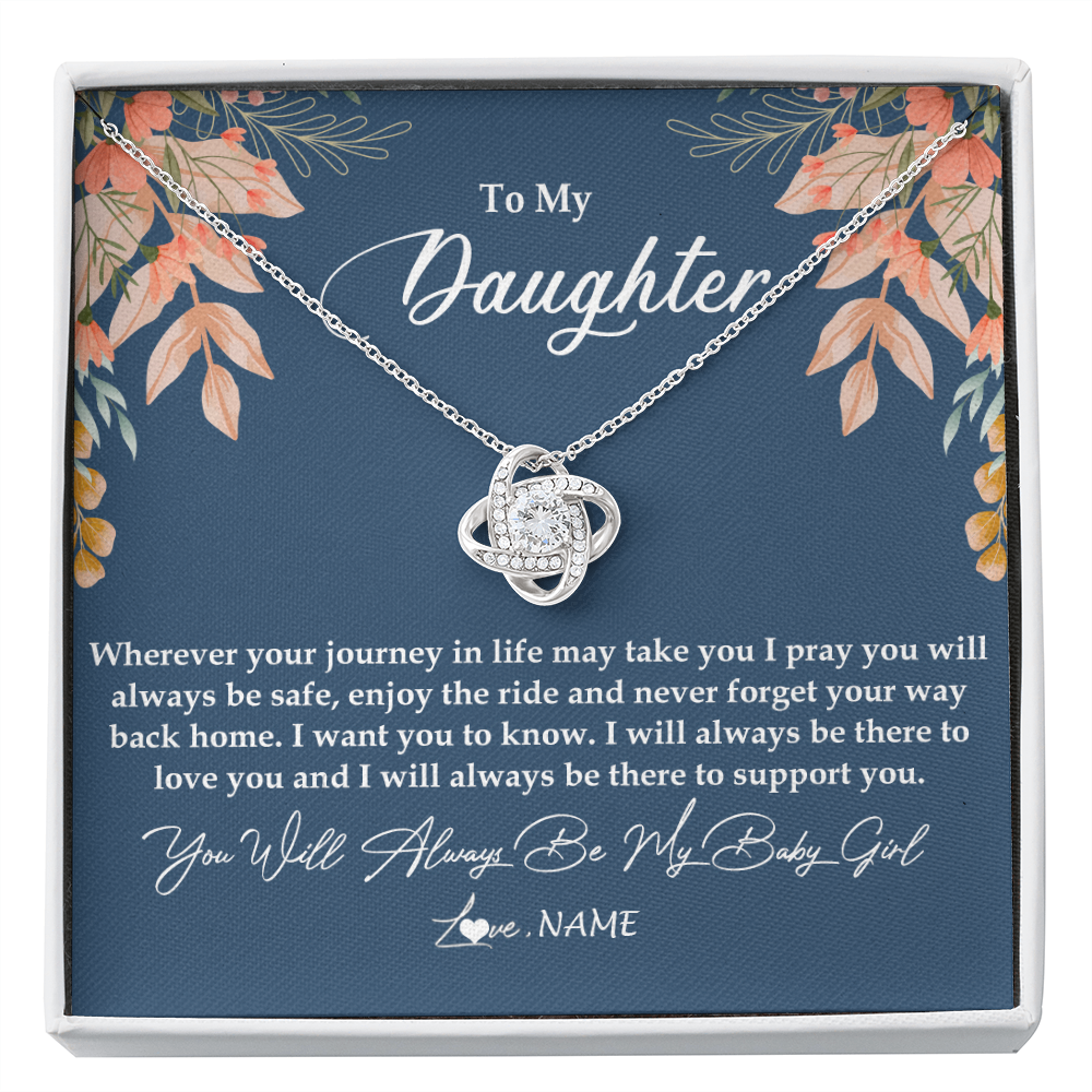 Love Knot Necklace | Personalized To My Daughter From Mom Dad You Will Always Be My Baby Girl Daughter Jewelry Birthday Graduation Christmas Customized Gift Box Message Card | teecentury