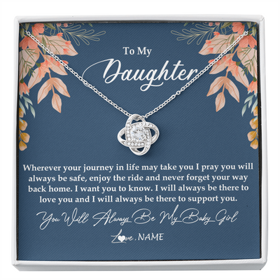 Love Knot Necklace | Personalized To My Daughter From Mom Dad You Will Always Be My Baby Girl Daughter Jewelry Birthday Graduation Christmas Customized Gift Box Message Card | teecentury