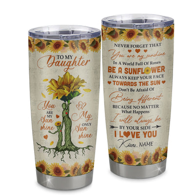Personalized To My Daughter From Mom Mother Stainless Steel Tumbler Cup Never Forget That You Are My Sunshine Sunflower Daughter Birthday Christmas Travel Mug | teecentury