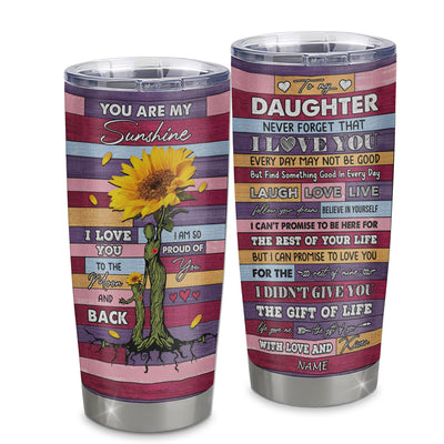 Personalized To My Daughter From Mom Mother Stainless Steel Tumbler Cup Wood Sunflower Never Forget I Love You Daughter Birthday Graduation Christmas Travel Mug | teecentury
