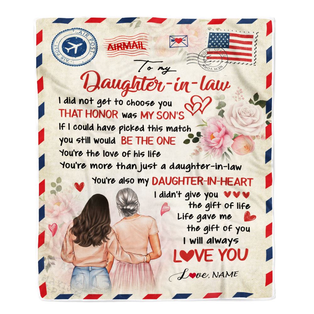 Personalized To My Daughter In Law Blanket From Mom Air Mail Future Daughter In Law Birthday Anniversary Wedding Day Christmas Customized Fleece Blanket | teecentury