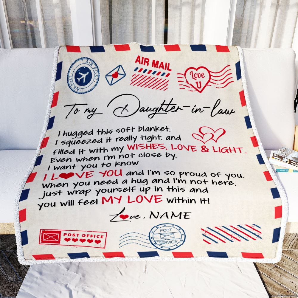 Personalized To My Daughter In Law Blanket From Mother In Law Air Mail Letter I Love You Daughter In Law Birthday Christmas Fleece Throw Blanket | teecentury