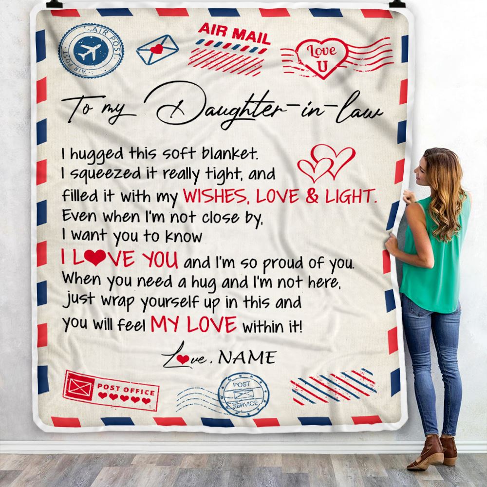 Personalized To My Daughter In Law Blanket From Mother In Law Air Mail Letter I Love You Daughter In Law Birthday Christmas Fleece Throw Blanket | teecentury