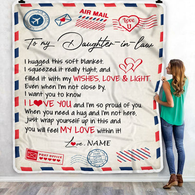 Personalized To My Daughter In Law Blanket From Mother In Law Air Mail Letter I Love You Daughter In Law Birthday Christmas Fleece Throw Blanket | teecentury