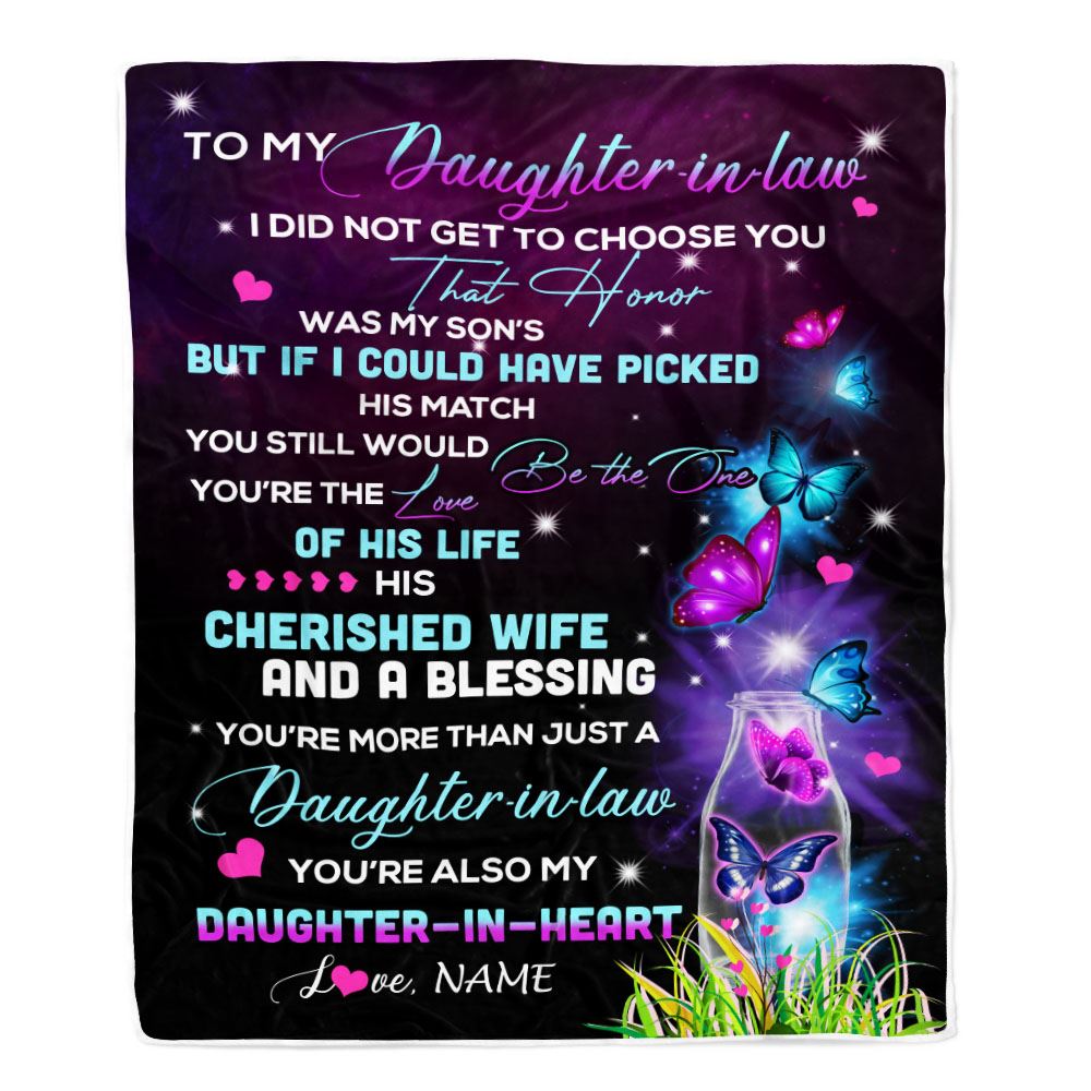 Personalized To My Daughter In Law Blanket From Mother In Law Butterfly Christmas Birthday Pregnant Wedding Day Anniversary Christmas Customized Fleece Blanket | teecentury