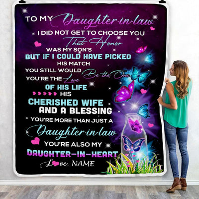 Personalized To My Daughter In Law Blanket From Mother In Law Butterfly Christmas Birthday Pregnant Wedding Day Anniversary Christmas Customized Fleece Blanket | teecentury