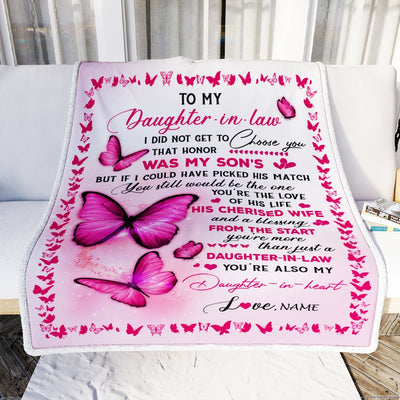 Personalized To My Daughter In Law Blanket From Mother In Law Butterfly Daughter In Law In My Heart Birthday Christmas Customized Fleece Throw Blanket Blanket | Teecentury.com