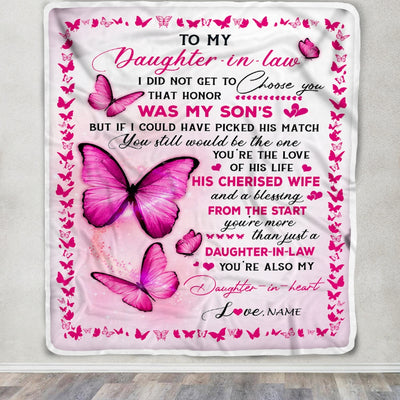 Personalized To My Daughter In Law Blanket From Mother In Law Butterfly Daughter In Law In My Heart Birthday Christmas Customized Fleece Throw Blanket Blanket | Teecentury.com