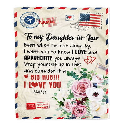 Personalized To My Daughter In Law Blanket From Mother In Law Floral Air Mail Letter I Love You Daughter In Law Birthday Christmas Fleece Throw Blanket | teecentury