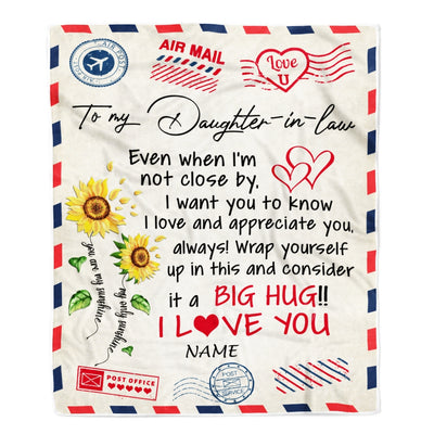Personalized To My Daughter In Law Blanket From Mother In Law Love Big Hug Air Mail Letter Sunflower Daughter In Law Birthday Christmas Fleece Throw Blanket Blanket | Teecentury.com