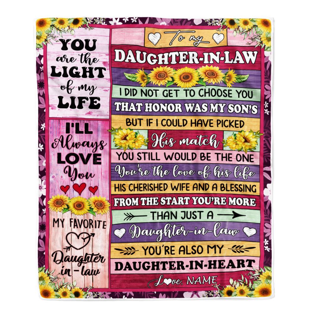 Personalized To My Daughter In Law Blanket From Mother In Law Sunflower My Favorite Daughter In Law Wedding Anniversary Day Christmas Customized Fleece Blanket | teecentury