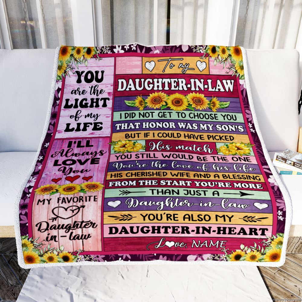 Personalized To My Daughter In Law Blanket From Mother In Law Sunflower My Favorite Daughter In Law Wedding Anniversary Day Christmas Customized Fleece Blanket | teecentury