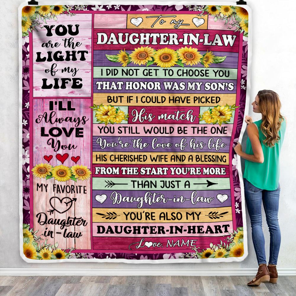Personalized To My Daughter In Law Blanket From Mother In Law Sunflower My Favorite Daughter In Law Wedding Anniversary Day Christmas Customized Fleece Blanket | teecentury