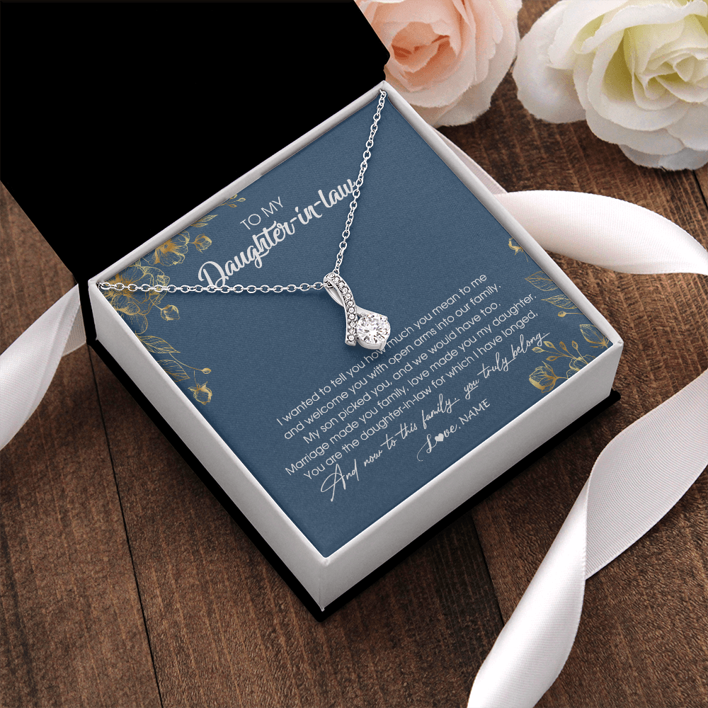 Alluring Beauty Necklace | Personalized To My Daughter In Law Necklace Welcome Into Our Family Daughter In Law Her Wedding Day Jewelry Birthday Christmas Customized Gift Box Message Card | teecentury