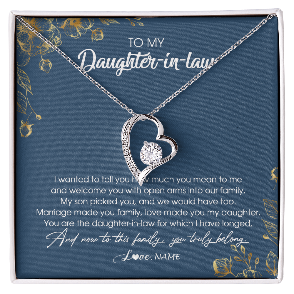 Forever Love Necklace | Personalized To My Daughter In Law Necklace Welcome Into Our Family Daughter In Law Her Wedding Day Jewelry Birthday Christmas Customized Gift Box Message Card | teecentury