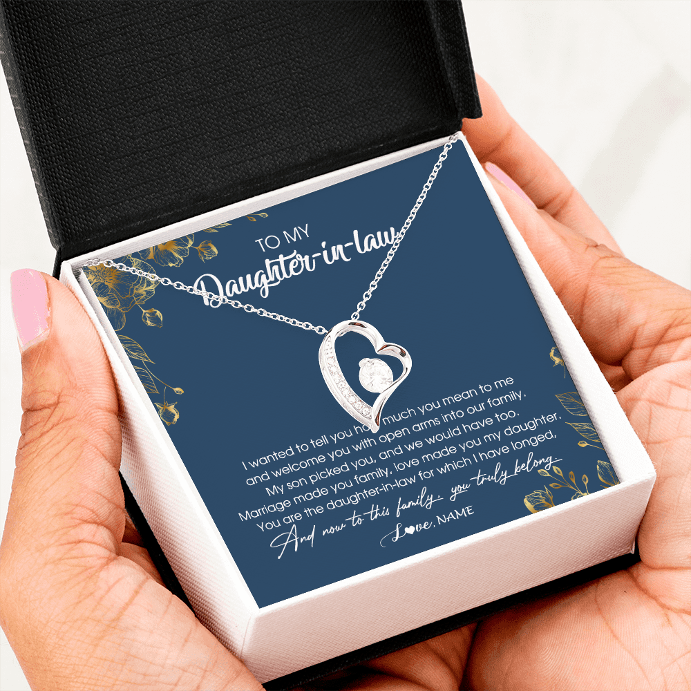 Forever Love Necklace | Personalized To My Daughter In Law Necklace Welcome Into Our Family Daughter In Law Her Wedding Day Jewelry Birthday Christmas Customized Gift Box Message Card | teecentury