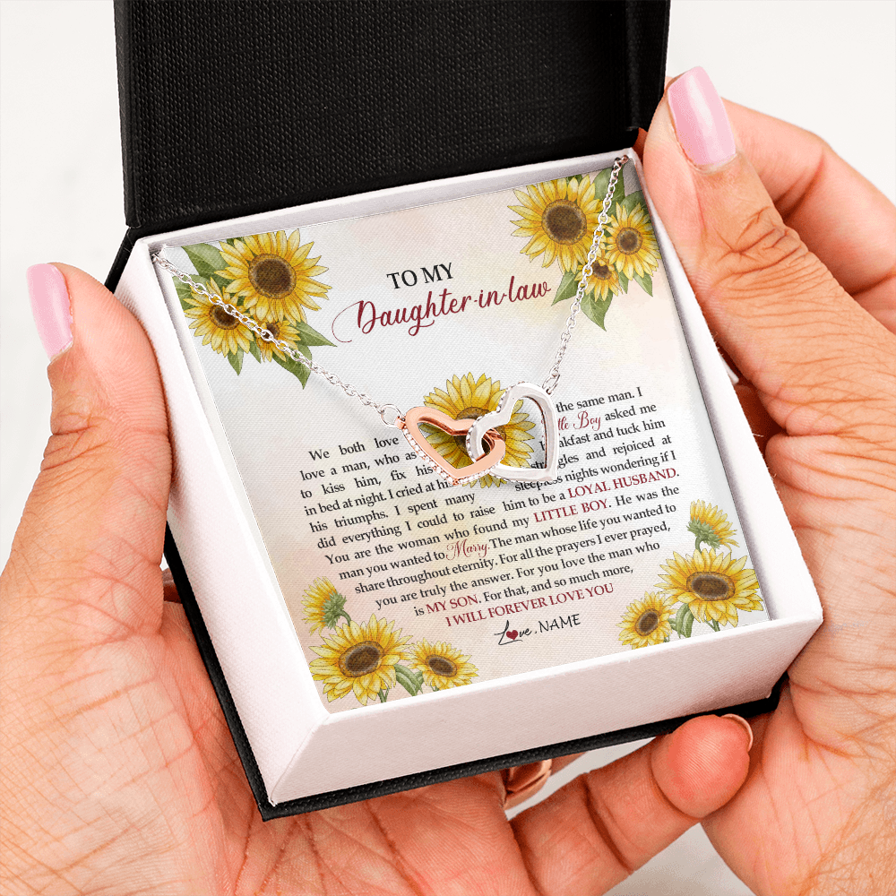 Interlocking Hearts Necklace | Personalized To My Daughter In Law Necklace from Mother In Law I Will Forever Love You Daughter In Law Jewelry Birthday Wedding Day Customized Message Card | teecentury