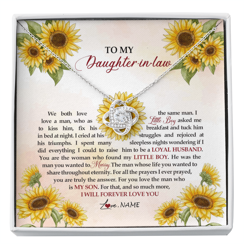 Love Knot Necklace | Personalized To My Daughter In Law Necklace from Mother In Law I Will Forever Love You Daughter In Law Jewelry Birthday Wedding Day Customized Message Card | teecentury