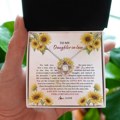 Love Knot Necklace | Personalized To My Daughter In Law Necklace from Mother In Law I Will Forever Love You Daughter In Law Jewelry Birthday Wedding Day Customized Message Card | teecentury