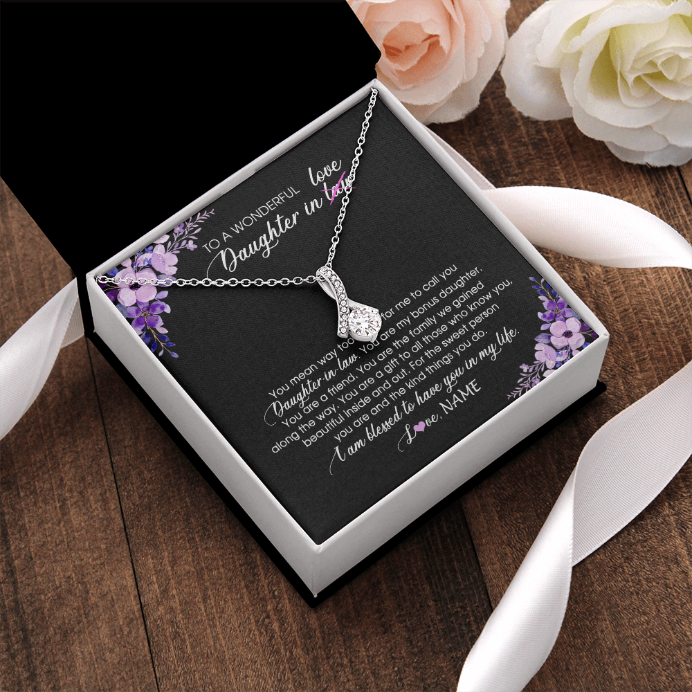 Alluring Beauty Necklace | Personalized To My Daughter In Law Necklace from Mother In Law You Are My Bonus Daughter Jewelry Birthday Wedding Day Christmas Customized Message Card | teecentury