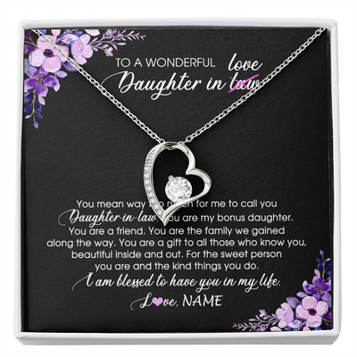 Forever Love Necklace | Personalized To My Daughter In Law Necklace from Mother In Law You Are My Bonus Daughter Jewelry Birthday Wedding Day Christmas Customized Message Card | teecentury