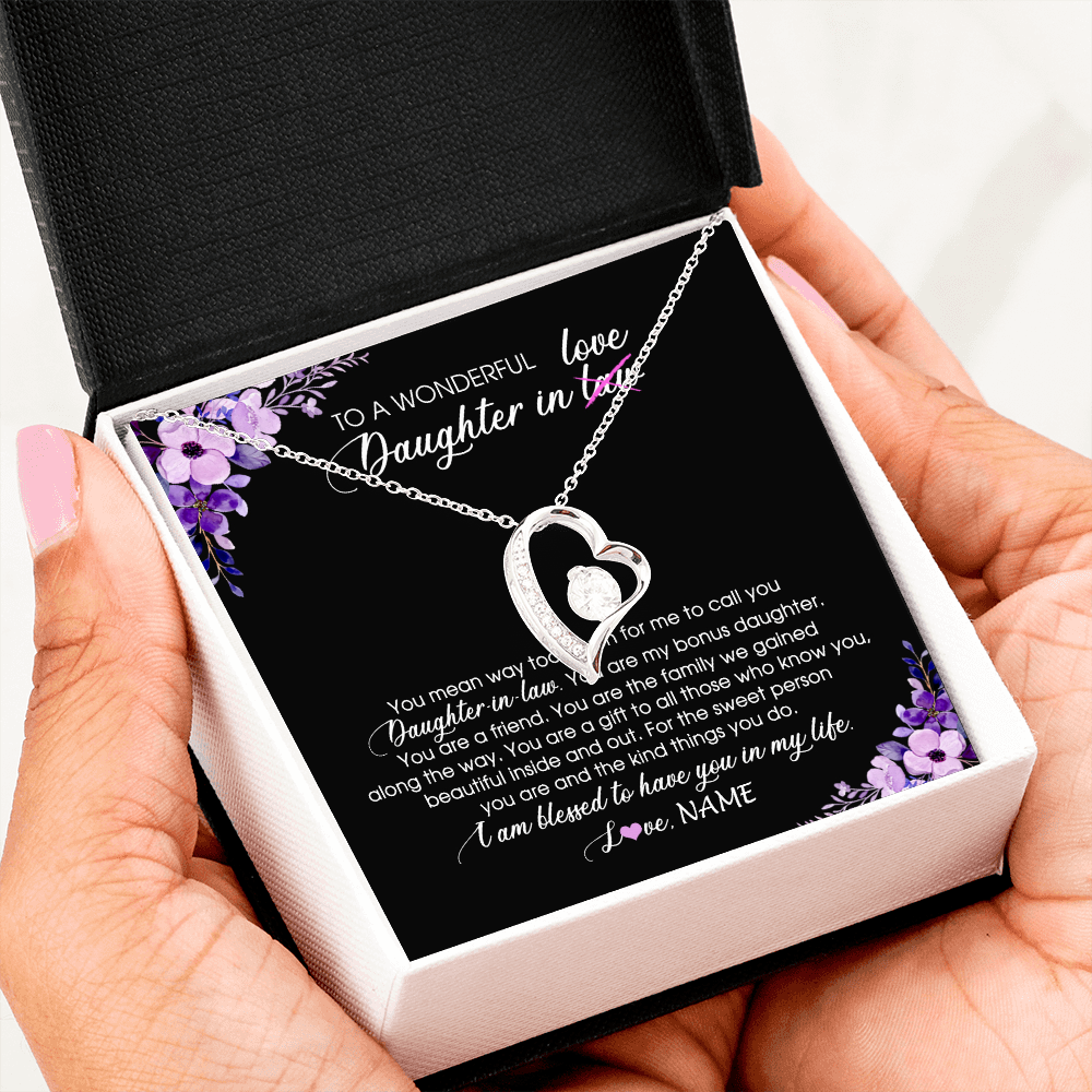 Forever Love Necklace | Personalized To My Daughter In Law Necklace from Mother In Law You Are My Bonus Daughter Jewelry Birthday Wedding Day Christmas Customized Message Card | teecentury