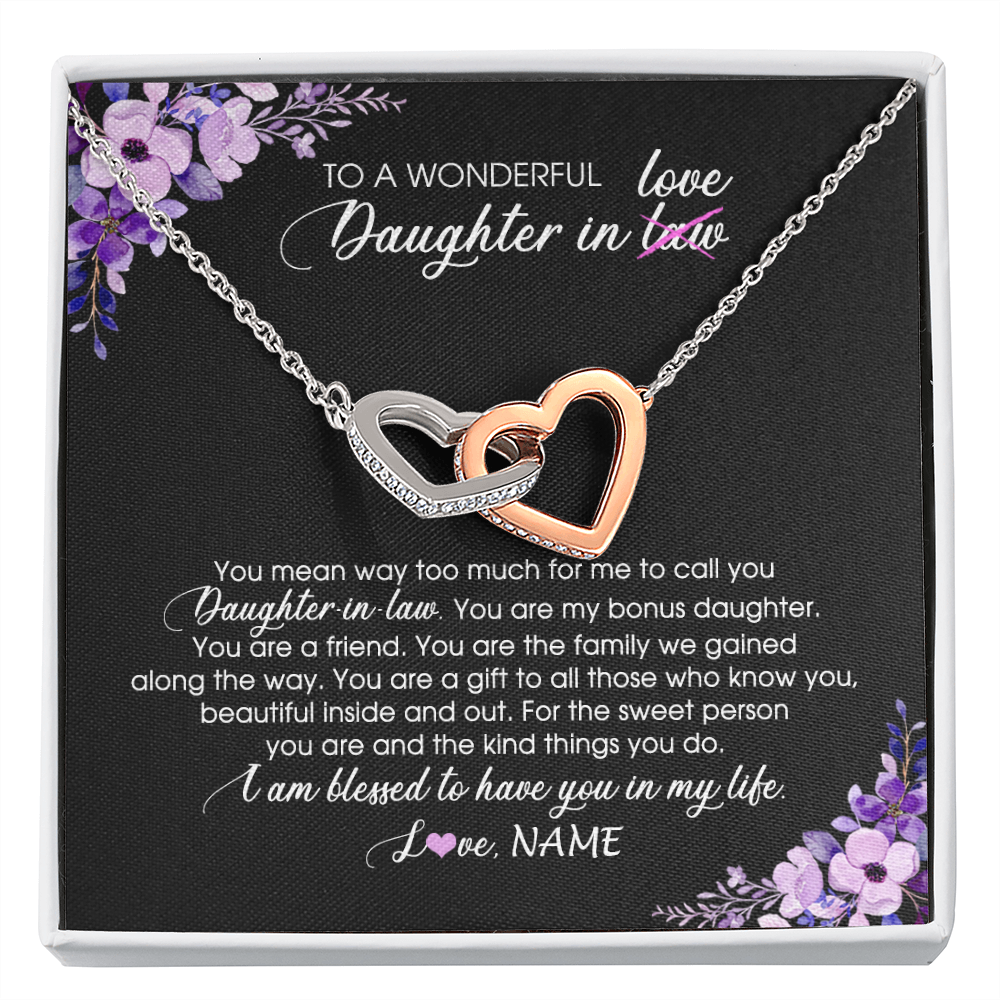 Personalized To My Daughter In Law Necklace from Mother In Law You Are My Bonus Daughter Jewelry Birthday Wedding Day Christmas Customized Message Card Teecentury