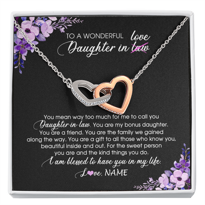 Interlocking Hearts Necklace | Personalized To My Daughter In Law Necklace from Mother In Law You Are My Bonus Daughter Jewelry Birthday Wedding Day Christmas Customized Message Card | teecentury