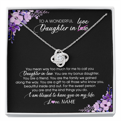 Love Knot Necklace | Personalized To My Daughter In Law Necklace from Mother In Law You Are My Bonus Daughter Jewelry Birthday Wedding Day Christmas Customized Message Card | teecentury