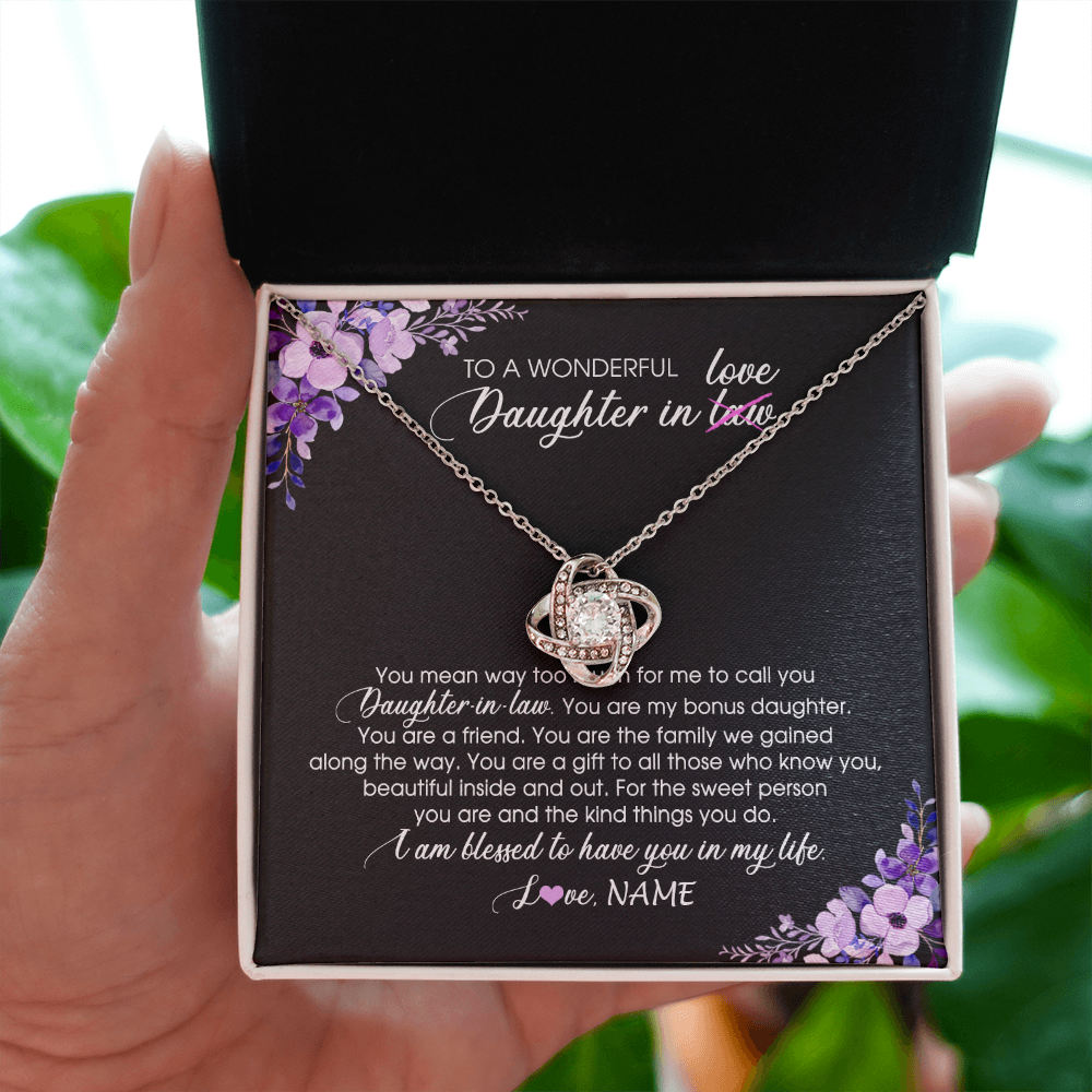 Love Knot Necklace | Personalized To My Daughter In Law Necklace from Mother In Law You Are My Bonus Daughter Jewelry Birthday Wedding Day Christmas Customized Message Card | teecentury