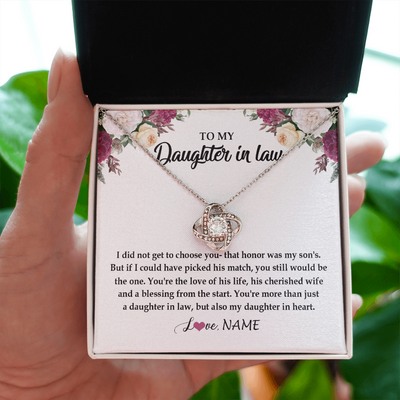 Love Knot Necklace | Personalized To My Daughter In Law Necklace from Stepmom Stepmother You're More Than Just A Daughter In Law Birthday Jewelry Customized Gift Box Message Card | teecentury