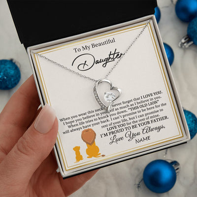 Forever Love Necklace | Personalized To My Daughter Necklace From Dad Father I'M Proud To Be Your Father Lion Daughter Birthday Graduation Christmas Customized Gift Box Message Card | teecentury