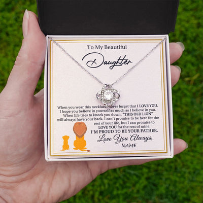 Love Knot Necklace | Personalized To My Daughter Necklace From Dad Father I'M Proud To Be Your Father Lion Daughter Birthday Graduation Christmas Customized Gift Box Message Card | teecentury