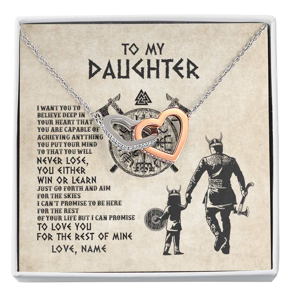 Interlocking Hearts Necklace | Personalized To My Daughter Necklace From Dad Father You Will Never Lose Wolf Daughter Birthday Graduation Valentines Christmas Customized Message Card | teecentury