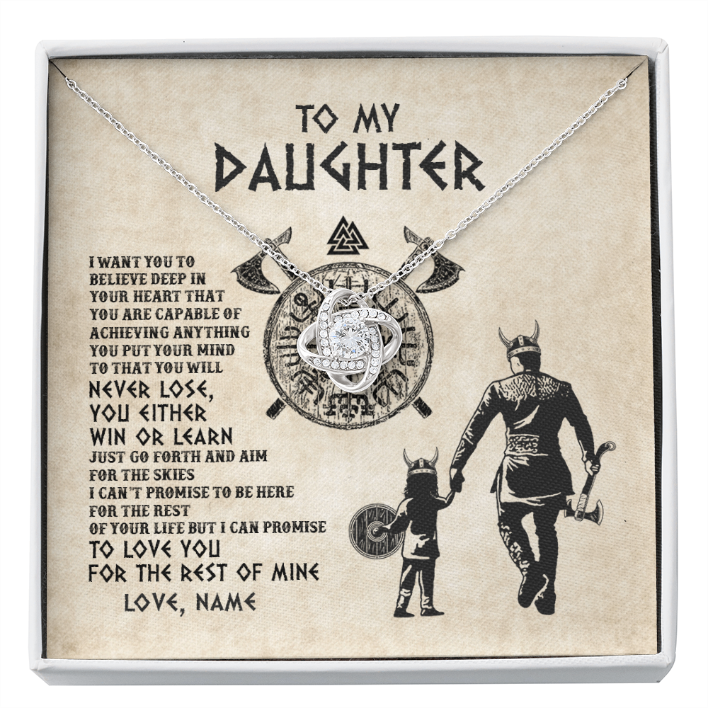 Love Knot Necklace | Personalized To My Daughter Necklace From Dad Father You Will Never Lose Wolf Daughter Birthday Graduation Valentines Christmas Customized Message Card | teecentury