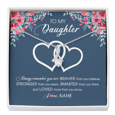 Alluring Beauty Necklace | Personalized To My Daughter Necklace From Dad Mom Braver Stronger Smarter Loved Daughter Jewelry Birthday Graduation Christmas Customized Message Card | teecentury