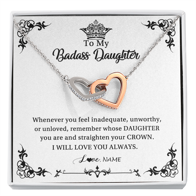 Interlocking Hearts Necklace | Personalized To My Daughter Necklace From Dad Mom I Will Love You Always Daughter Jewelry Birthday Graduation Christmas Customized Message Card | teecentury