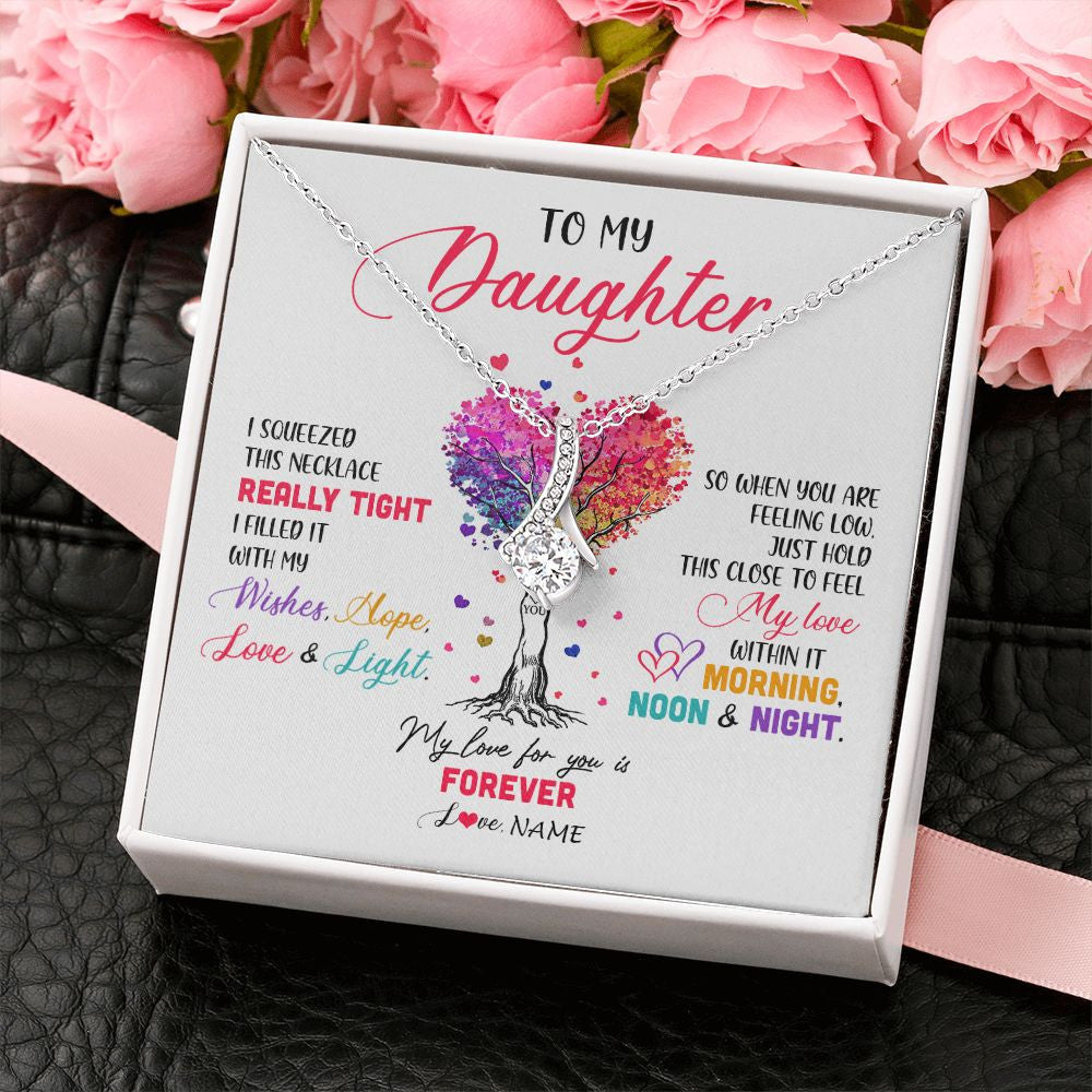 Alluring Beauty Necklace | Personalized To My Daughter Necklace From Dad Mom Mother I Squeezed This Necklace Daughter Birthday Graduation Christmas Customized Gift Box Message Card | teecentury