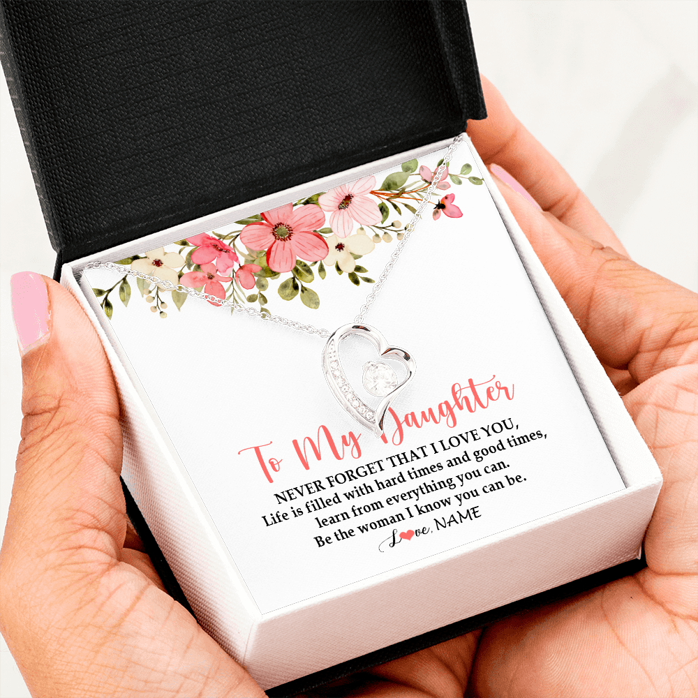 Forever Love Necklace | Personalized To My Daughter Necklace From Dad Mom Never Forget That I Love You Daughter Jewelry Birthday Graduation Christmas Customized Gift Box Message Card | teecentury