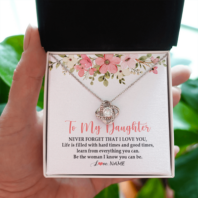 Love Knot Necklace | Personalized To My Daughter Necklace From Dad Mom Never Forget That I Love You Daughter Jewelry Birthday Graduation Christmas Customized Gift Box Message Card | teecentury