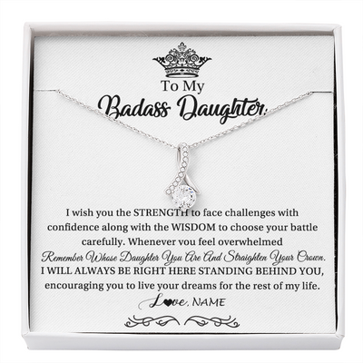 Alluring Beauty Necklace | Personalized To My Daughter Necklace From Dad Mom Straighten Your Crown Daughter Jewelry Birthday Graduation Christmas Customized Gift Box Message Card | teecentury