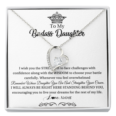 Forever Love Necklace | Personalized To My Daughter Necklace From Dad Mom Straighten Your Crown Daughter Jewelry Birthday Graduation Christmas Customized Gift Box Message Card | teecentury