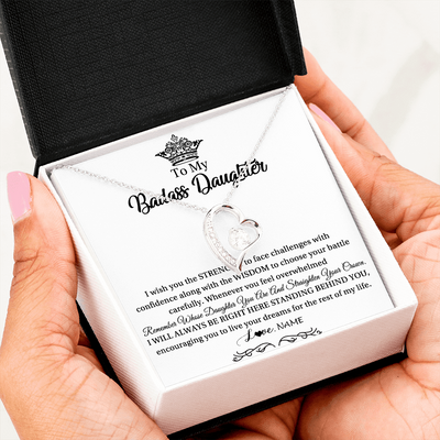 Forever Love Necklace | Personalized To My Daughter Necklace From Dad Mom Straighten Your Crown Daughter Jewelry Birthday Graduation Christmas Customized Gift Box Message Card | teecentury
