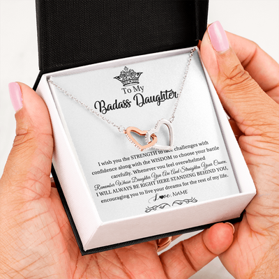 Interlocking Hearts Necklace | Personalized To My Daughter Necklace From Dad Mom Straighten Your Crown Daughter Jewelry Birthday Graduation Christmas Customized Gift Box Message Card | teecentury