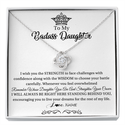 Love Knot Necklace | Personalized To My Daughter Necklace From Dad Mom Straighten Your Crown Daughter Jewelry Birthday Graduation Christmas Customized Gift Box Message Card | teecentury
