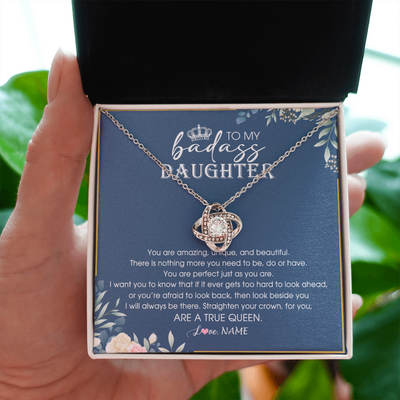 Love Knot Necklace | Personalized To My Daughter Necklace From Dad Mom Straighten Your Crown Queen Daughter Jewelry Birthday Graduation Christmas Customized Gift Box Message Card | teecentury