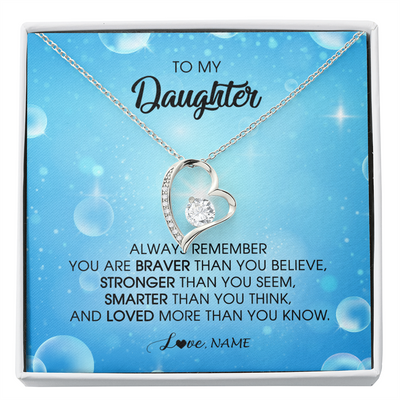 Forever Love Necklace | Personalized To My Daughter Necklace From Mom Dad Always Remember You Are Braver Daughter Jewelry Birthday Graduation Christmas Customized Message Card | teecentury