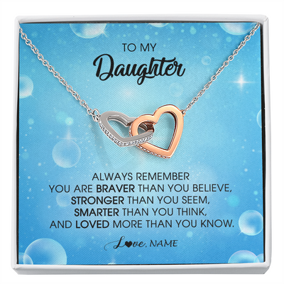 Interlocking Hearts Necklace | Personalized To My Daughter Necklace From Mom Dad Always Remember You Are Braver Daughter Jewelry Birthday Graduation Christmas Customized Message Card | teecentury
